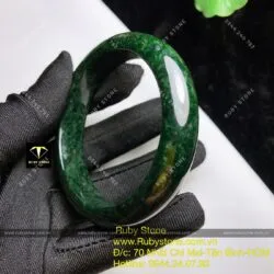 Vòng ngọc Cẩm thạch sơn thuỷ xanh đen, bản 15mm - Ảnh 21