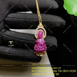 Mặt dây chuyền Phật Quan Âm Ruby Nam Phi, KT 23mm, vàng 18k - Hình ảnh 2