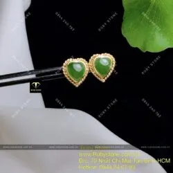 Khuyên tai trái tim Ngọc bích, vàng 10k chỉ se Khuyên tai trái tim Ngọc bích, vàng 10k chỉ se