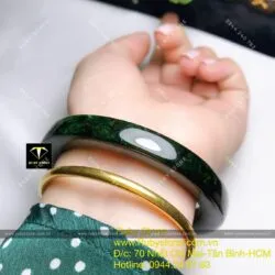 Vòng ngọc Cẩm thach sơn thuỷ xanh đen, bản vuông 10mm - Ảnh 12