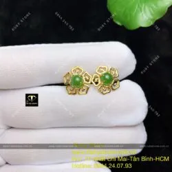 Khuyên tai ngọc bích cách điệu 5 cánh hoa, hột tròn 6 ly, vàng 10k - Ảnh 10