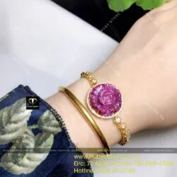 Lắc tay hoa mẫu đơn Ruby Nam Phi, vàng 18k - Hình ảnh 8