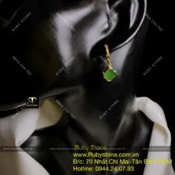 Khuyên tai cỏ 4 cánh Ngọc Bích kiểu tòng teng, vàng 10k - Ảnh 8