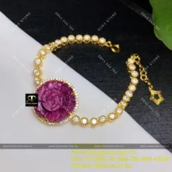 Lắc tay hoa mẫu đơn Ruby Nam Phi, vàng 18k - Hình ảnh 4