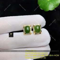 Khuyên tai Ngọc bích ổ chữ nhật, vàng 10k - Ảnh 13