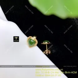 Khuyên tai trái tim Ngọc bích, vàng 10k chỉ se Khuyên tai trái tim Ngọc bích, vàng 10k chỉ se