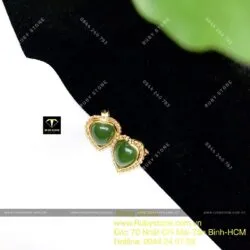 Khuyên tai trái tim Ngọc bích, vàng 10k chỉ se Khuyên tai trái tim Ngọc bích, vàng 10k chỉ se