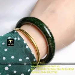 Vòng ngọc Cẩm thạch sơn thuỷ xanh đen, bản tròn 10mm - Ảnh 4