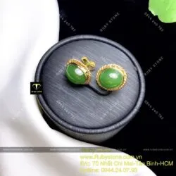 Khuyên tai ngọc bích Oval chỉ se, vàng 10k Khuyên tai ngọc bích Oval chỉ se, vàng 10k
