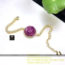 Lắc tay hoa mẫu đơn Ruby Nam Phi, vàng 18k - Hình ảnh 2