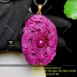 Mặt dây chuyền Long Phụng Ruby Nam Phi, vàng 18k, KT 70mm