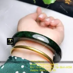 Vòng ngọc Cẩm thach sơn thuỷ xanh đen, bản vuông 10mm