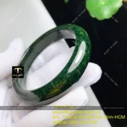 Vòng ngọc Cẩm thạch sơn thuỷ xanh đen, bản 15mm - Ảnh 7