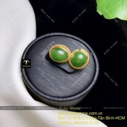 Khuyên tai ngọc bích Oval chỉ se, vàng 10k