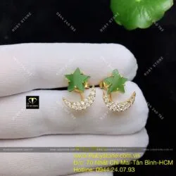 Khuyên tai trăng sao Ngọc bích, vàng 18k - Ảnh 6