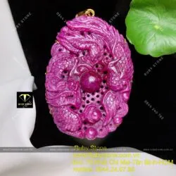 Mặt dây chuyền Long Phụng Ruby Nam Phi, vàng 18k, KT 70mm - Hình ảnh 2