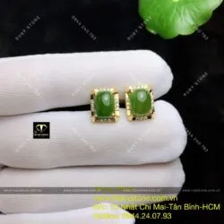Khuyên tai Ngọc bích ổ chữ nhật, vàng 10k - Ảnh 14