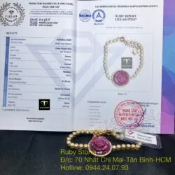 Lắc tay hoa mẫu đơn Ruby Nam Phi, vàng 18k - Hình ảnh 15