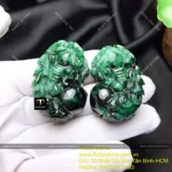 Cặp tỳ hưu ngọc cẩm thạch sơn thuỷ xanh (jadeite A) - Hình ảnh 9