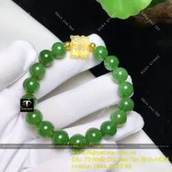Vòng ngọc bích Canada mix charm Hổ phách, bi vàng 24k - Ảnh 5