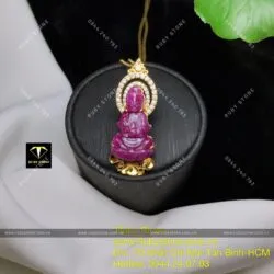 Mặt dây chuyền Phật Quan Âm Ruby Nam Phi, KT 23mm, vàng 18k - Hình ảnh 5