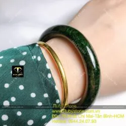 Vòng ngọc Cẩm thạch sơn thuỷ xanh đen, bản tròn 10mm - Ảnh 5
