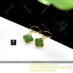 Khuyên tai cỏ 4 cánh Ngọc Bích kiểu tòng teng, vàng 10k - Ảnh 5