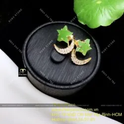 Khuyên tai trăng sao Ngọc bích, vàng 18k - Ảnh 2