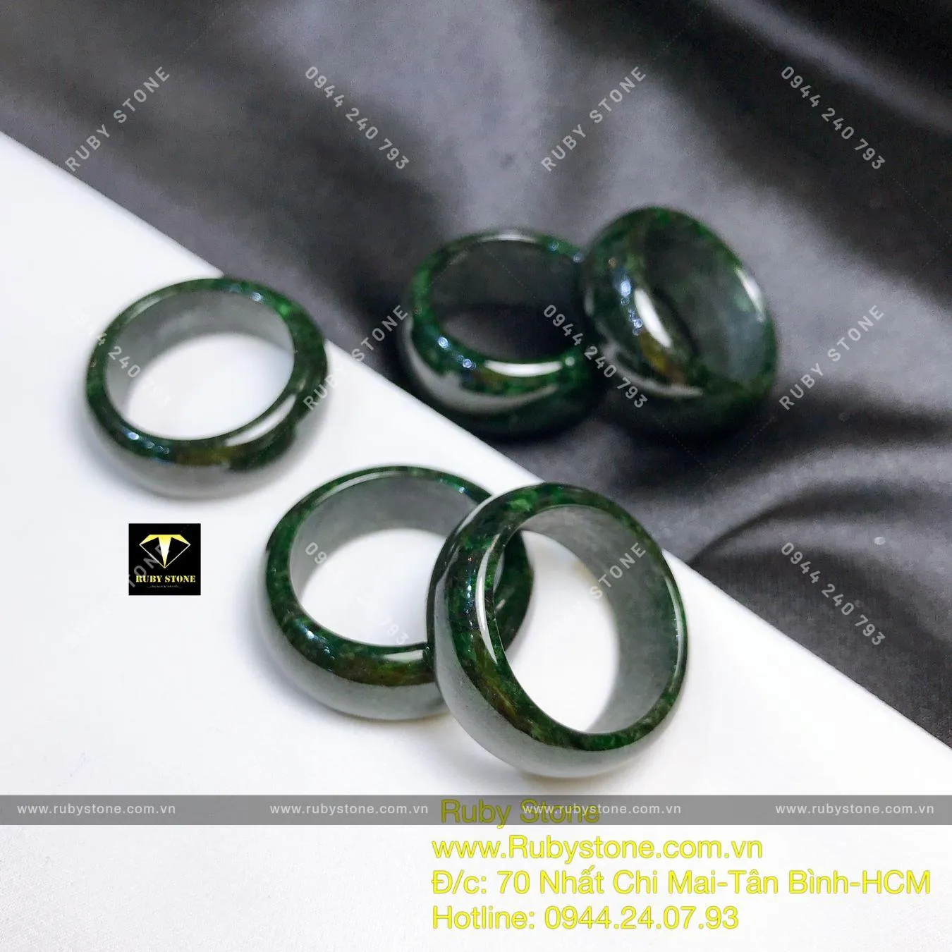 Nhẫn cẩm thạch sơn thuỷ xanh đậm, bản 10mm Nhẫn cẩm thạch sơn thuỷ xanh đậm, bản 10mm - Ảnh 6