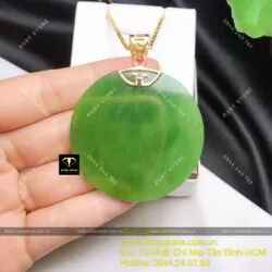 Mặt dây chuyền hình tròn Ngọc bích Canada, KT 48mm, vàng 10k