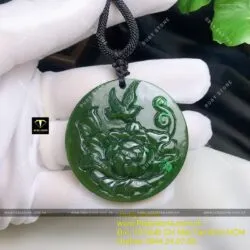 Mặt dây chuyền hoa mẫu đơn khoe sắc ngọc bích Canada, kích thước 47mm - Ảnh 5
