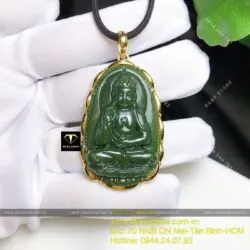 Phật bản mệnh A Di Đà ngọc bích Canada, vàng 18k, KT 42mm - Hình ảnh 6