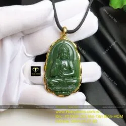 Phật bản mệnh A Di Đà ngọc bích Canada, vàng 18k, KT 42mm - Hình ảnh 4