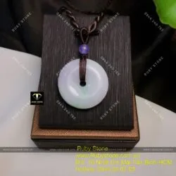 Mặt dây chuyền đồng điếu ngọc Cẩm thạch phớt xanh tím, KT 30mm