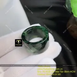 Nhẫn càn long Cẩm thạch sơn thuỷ xanh lý đen - Ảnh 7