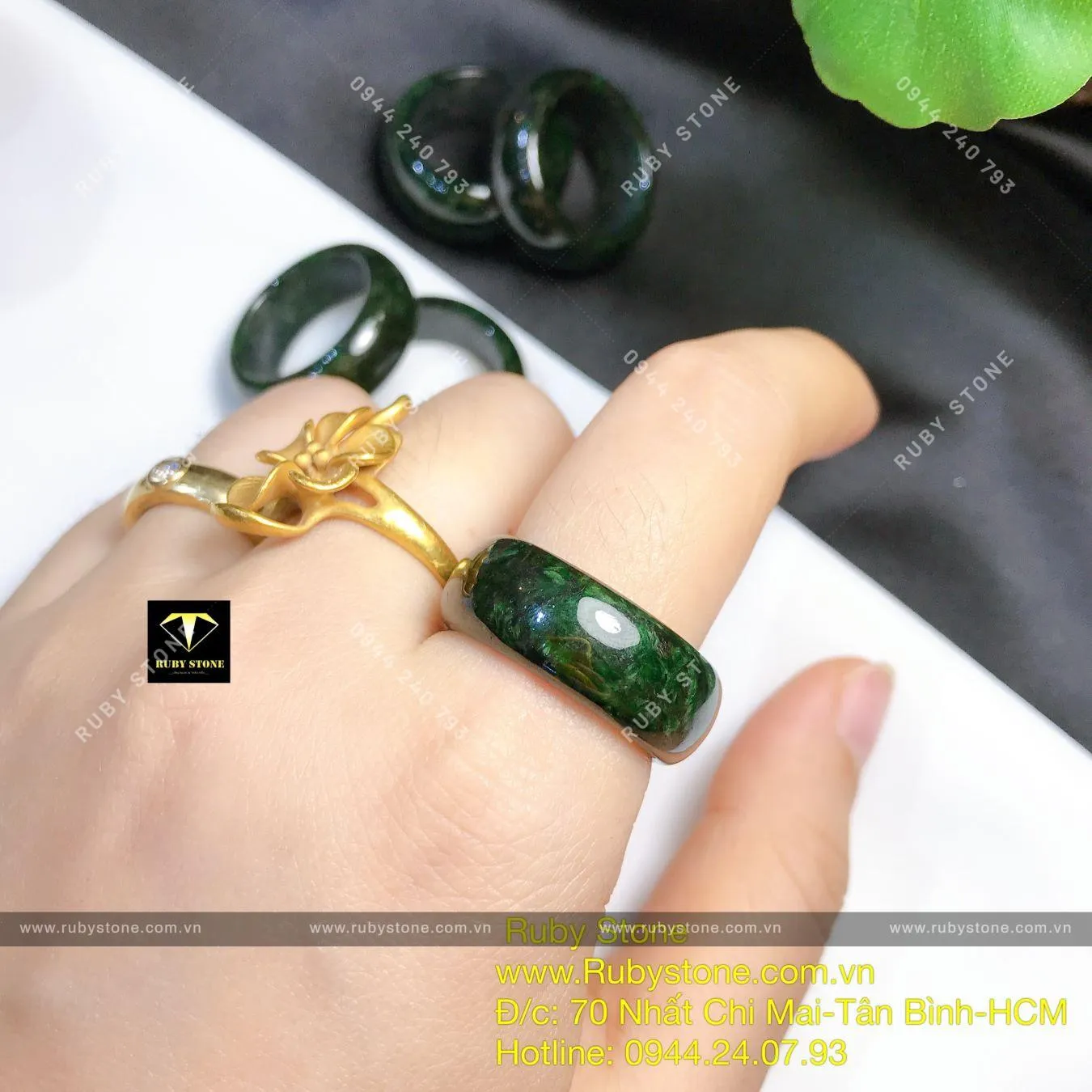 Nhẫn cẩm thạch sơn thuỷ xanh đậm, bản 10mm Nhẫn cẩm thạch sơn thuỷ xanh đậm, bản 10mm - Ảnh 3