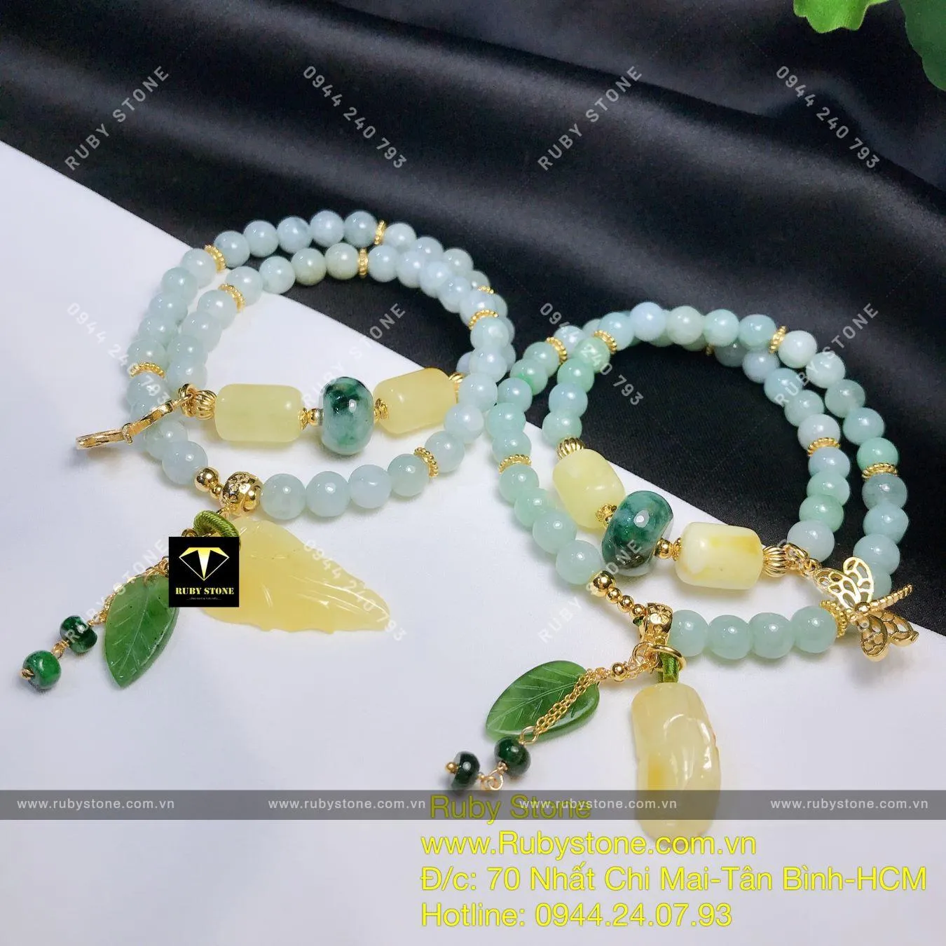 Vòng chuỗi ngọc Cẩm thạch mix Hổ phách mật lạp Vòng chuỗi ngọc Cẩm thạch mix Hổ phách mật lạp - Ảnh 4