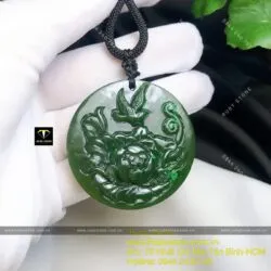 Mặt dây chuyền hoa mẫu đơn khoe sắc ngọc bích Canada, kích thước 47mm - Ảnh 4