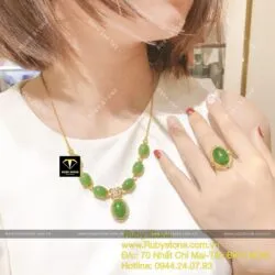 Bộ sản phẩm dây chuyền và nhẫn Ngọc bích Canada, vàng 18k - Ảnh 6