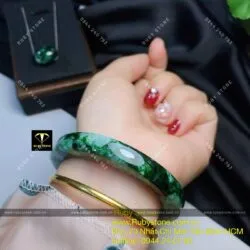 Vòng ngọc Cẩm thạch sơn thuỷ bản vuông (jadeite A) - Ảnh 2
