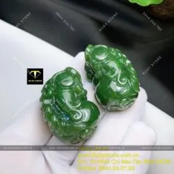 Cặp tỳ hưu ngọc bích Canada chạm trổ tinh xảo (Linh vật Phong thủy trưng bày)