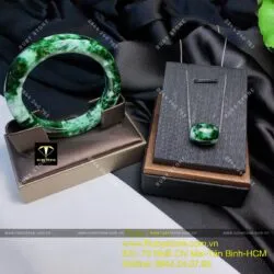 Bộ sản phẩm vòng tay và lu thống ngọc Cẩm thạch sơn thuỷ (jadeite A) - Ảnh 6