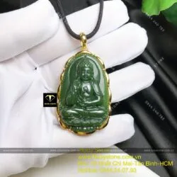 Phật bản mệnh A Di Đà ngọc bích Canada, vàng 18k, KT 42mm - Hình ảnh 5