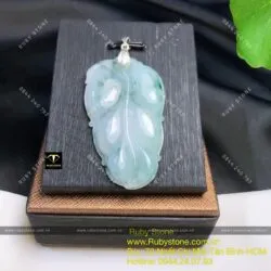 Mặt dây chuyền chiếc lá ngọc Cẩm Thạch (Jadeite A), KT 50mm - Ảnh 5