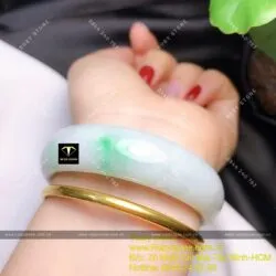 Vòng ngọc cẩm thạch xanh lý táo, ni tay 51mm - Hình ảnh 2