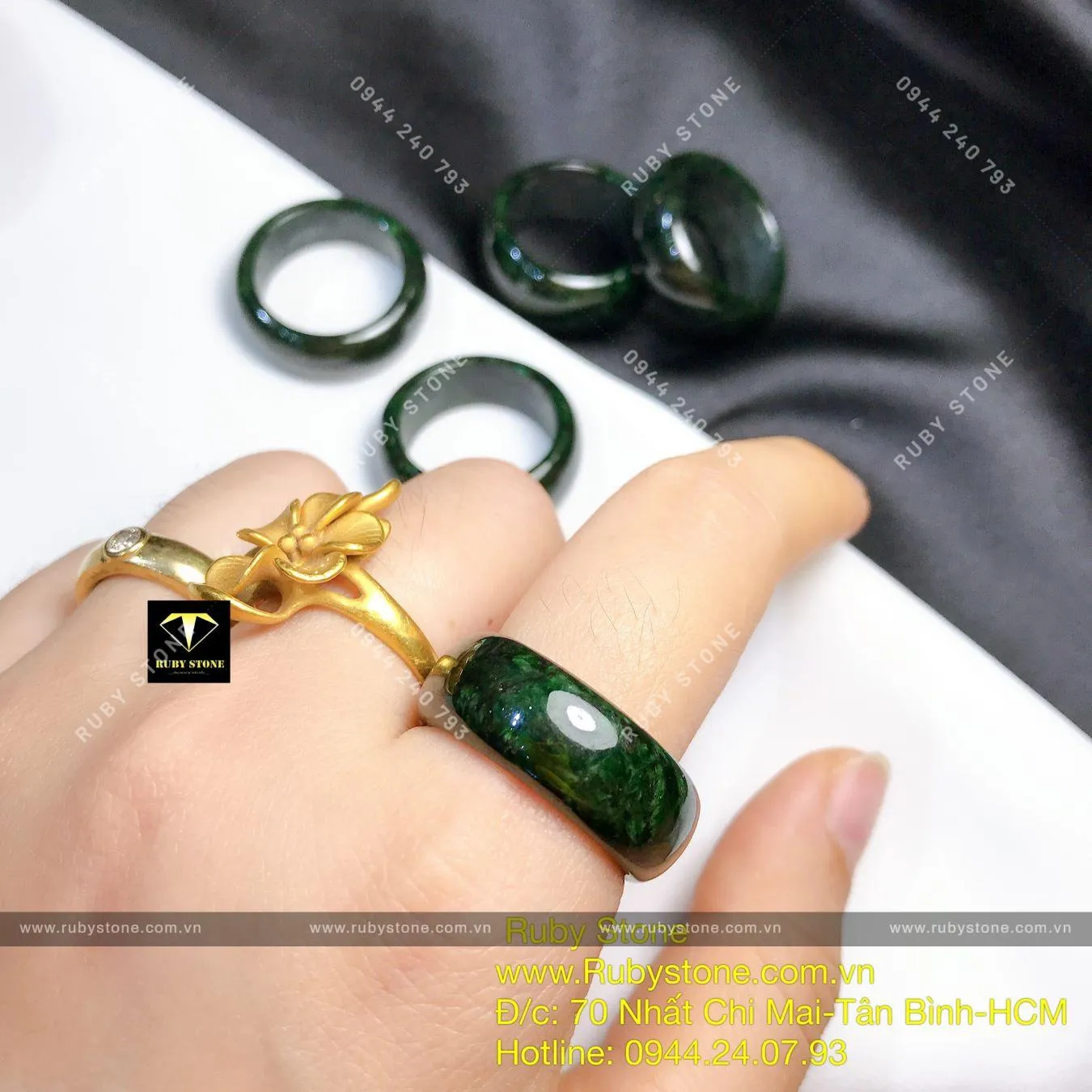 Nhẫn cẩm thạch sơn thuỷ xanh đậm, bản 10mm Nhẫn cẩm thạch sơn thuỷ xanh đậm, bản 10mm - Ảnh 5