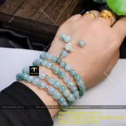 Tràng hạt phật giáo 108 hạt ngọc cẩm thạch phiêu Lam hoa (jadeite A) - Ảnh 5