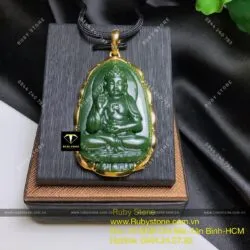 Phật bản mệnh A Di Đà ngọc bích Canada, vàng 18k, KT 42mm - Hình ảnh 7