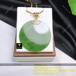 Mặt dây chuyền hình tròn Ngọc bích Canada, KT 48mm, vàng 10k - Hình ảnh 7