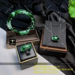 Bộ sản phẩm vòng tay - nhẫn và lu thống ngọc Cẩm thạch sơn thuỷ (jadeite A) - Ảnh 5